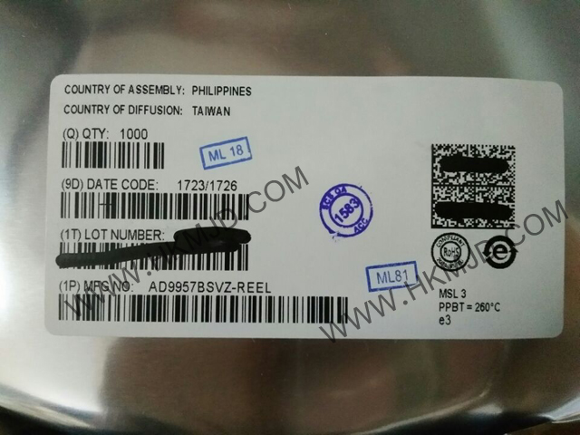 ADI AD9957BSVZ 1 GSPS正交數(shù)字升頻器，帶18位I/Q數(shù)據(jù)通道和14位DAC